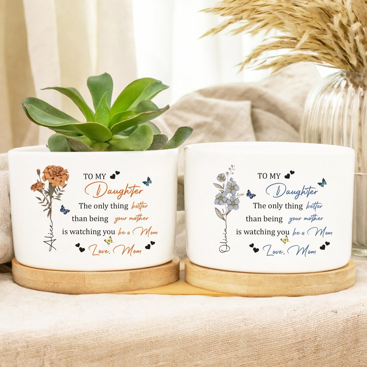 Personalized Mom to Daughter Gift Plant Pot, Custom Daughter Flower Ceramic Pot, Mother's Day Gift, Daughter Gift From Mama