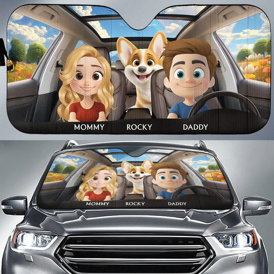 Life Is Better With My Dog Family version - Personalized Custom Car Sunshade, Gift for Dog Mom, Dog Dad