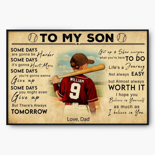 Personalized To My Son Baseball Poster, Canvas, Vintage Style, Baseball Gifts, Baseball Poster, Baseball Room Decor With Custom Name, Number & Appearance LMD0805B01DA