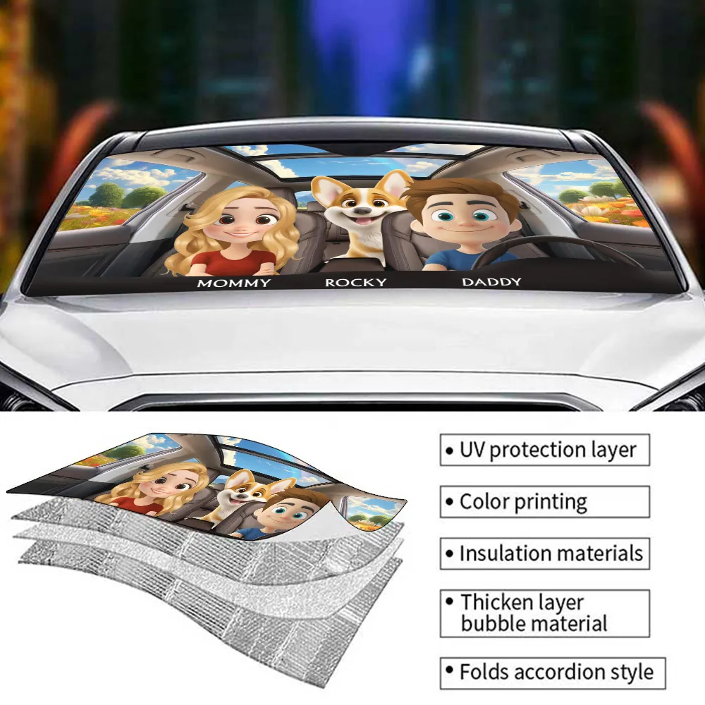 Life Is Better With My Dog Family version - Personalized Custom Car Sunshade, Gift for Dog Mom, Dog Dad