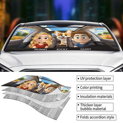 Life Is Better With My Dog Family version - Personalized Custom Car Sunshade, Gift for Dog Mom, Dog Dad