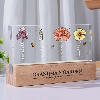 Grandma's Garden Birth Month Flowers - Personalized Rectangle LED Light, Custom Name Night Light for Grandma, Mother's Day Gift