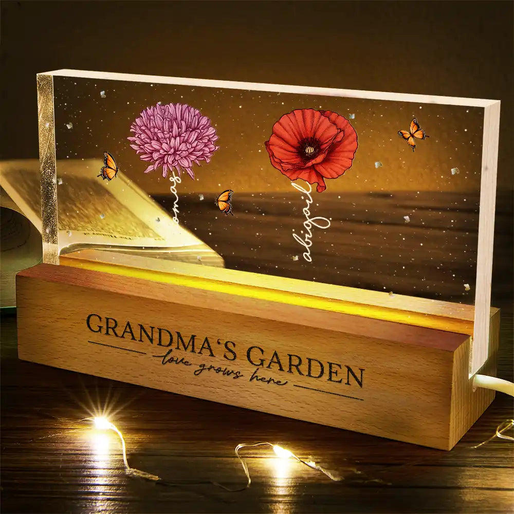 Grandma's Garden Birth Month Flowers - Personalized Rectangle LED Light, Custom Name Night Light for Grandma, Mother's Day Gift