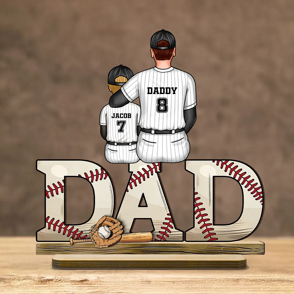 Sports Dad & Kids Personalized 2-Layer Standing Wooden Plaque, Father's Day Gift for Dad, Gift for Husband