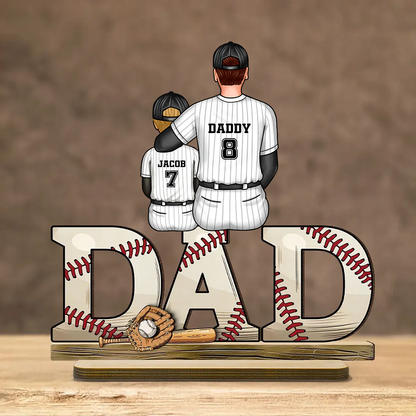 Sports Dad & Kids Personalized 2-Layer Standing Wooden Plaque, Father's Day Gift for Dad, Gift for Husband