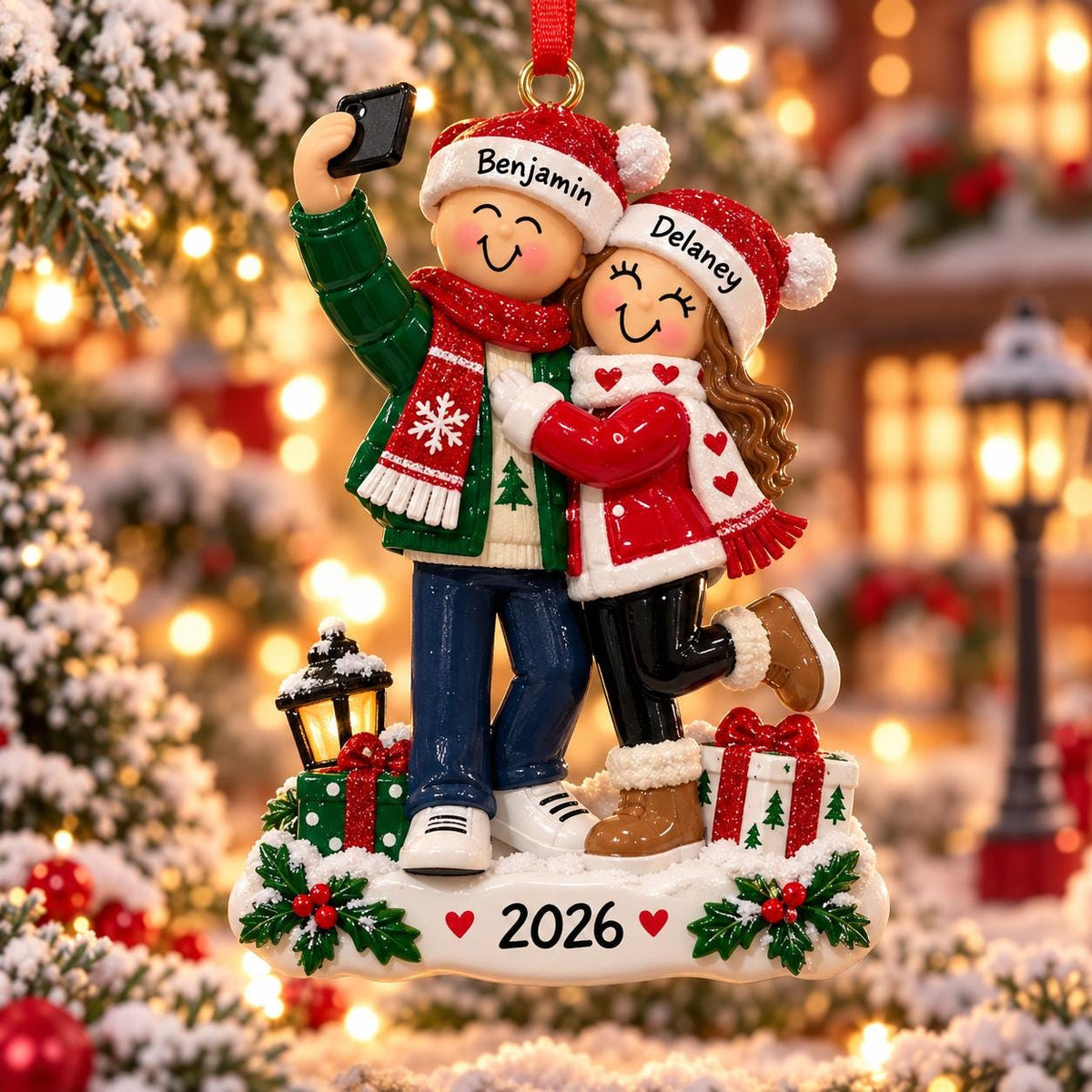Personalized Christmas Couple Ornament, Cute Selfie Couple Holiday Keepsake Gift