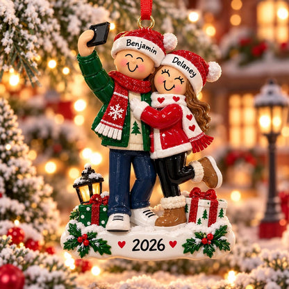 Personalized Christmas Couple Ornament, Cute Selfie Couple Holiday Keepsake Gift
