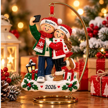 Personalized Christmas Couple Ornament, Cute Selfie Couple Holiday Keepsake Gift