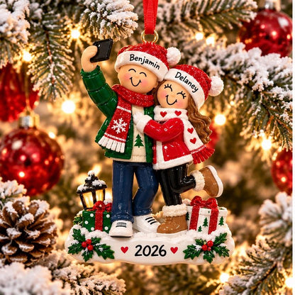 Personalized Christmas Couple Ornament, Cute Selfie Couple Holiday Keepsake Gift