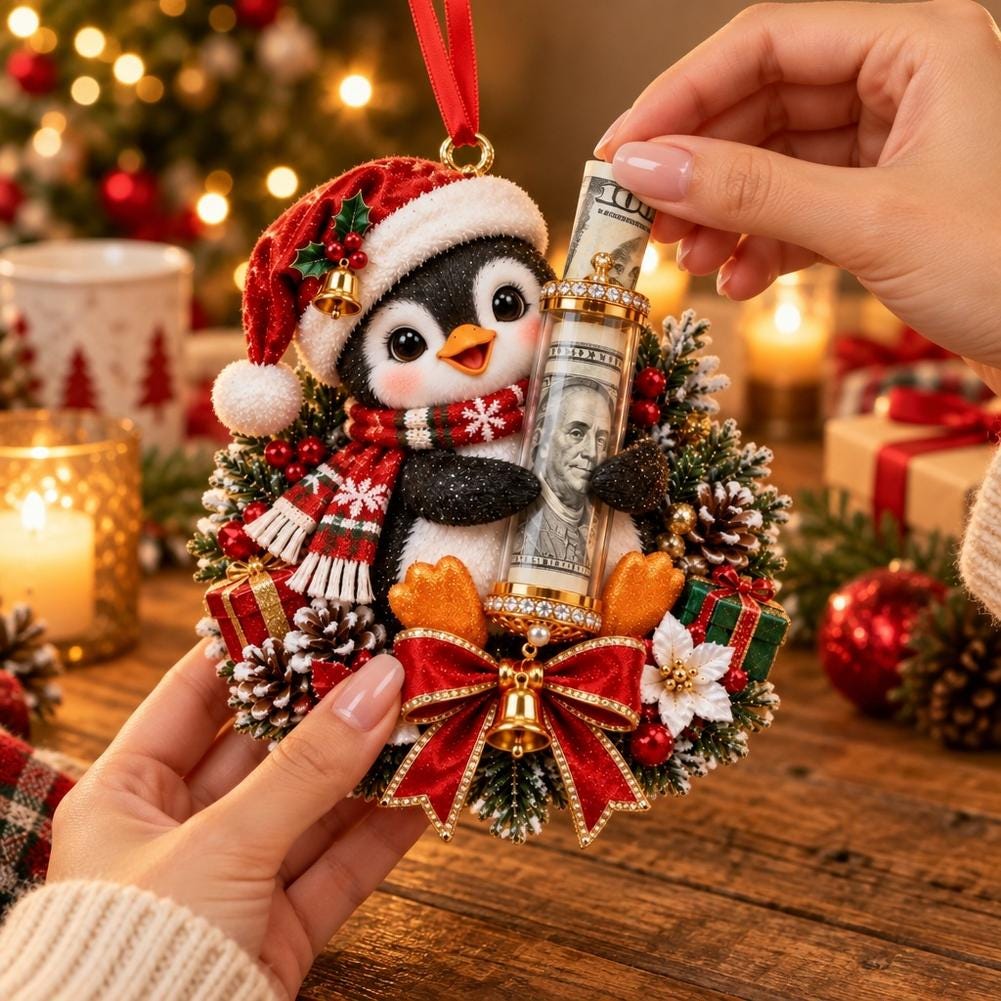 Personalized Christmas Animal Money Holder Ornament, Cute Acrylic Cash Gift for Kids and Family