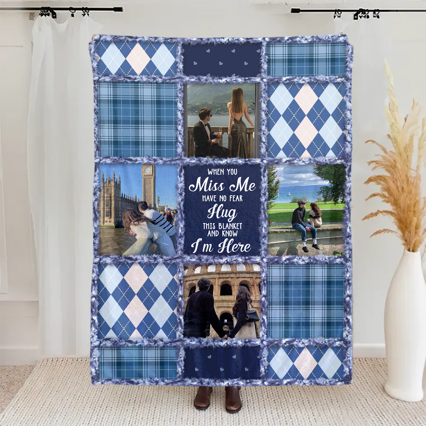 Custom When You Really Miss Me Hug This Blanket - Personalized Fleece Blanket, Sherpa Blanket, Valentine Anniversary Gift for Couple, Boyfriend, Girlfriend