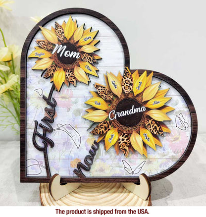 First Mom Now Grandma - Gift For Mothers, Grandmas, Aunties - Personalized 2-Layered Wooden Plaque With Stand