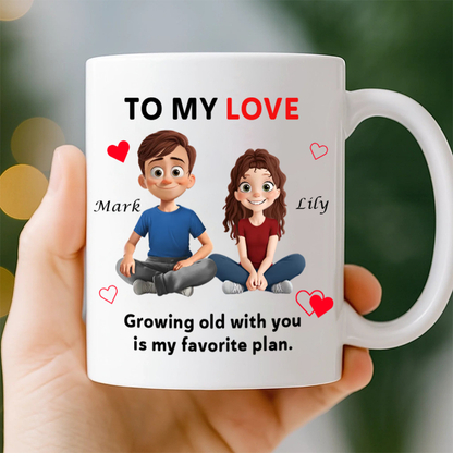 Personalized To My Love Ceramic Mug, Anniversary Valentine Christmas Wedding Gifts For Husband And Wife, Him And Her - Growing Old With You Is My Plan