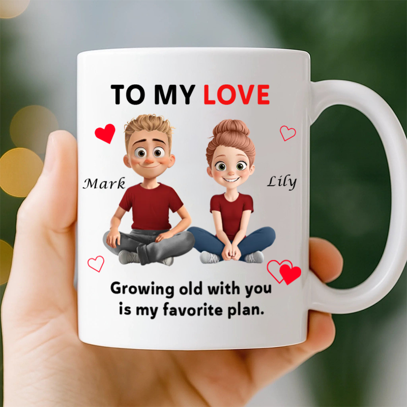 Personalized To My Love Ceramic Mug, Anniversary Valentine Christmas Wedding Gifts For Husband And Wife, Him And Her - Growing Old With You Is My Plan
