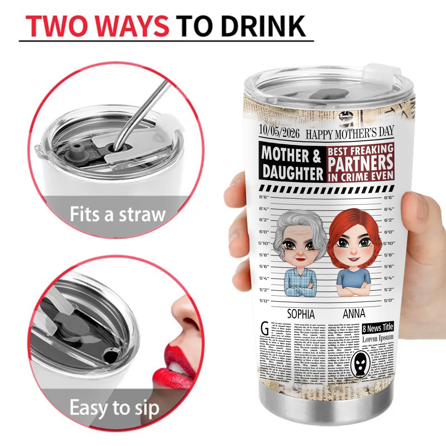 Best Freaking Partners In Crime Ever, Mother And Daughter Personalized 20oz Tumbler, Gift For Happy Mother's Day