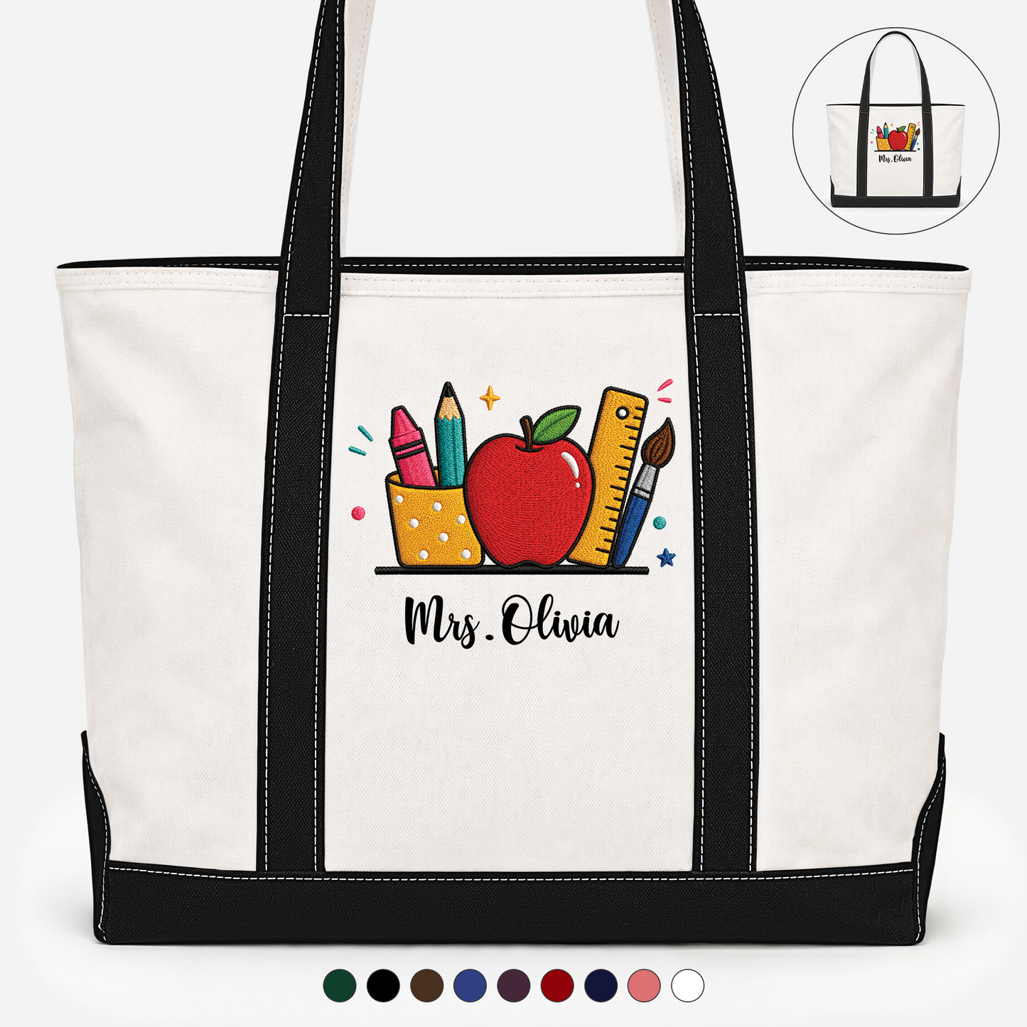 Teacher Name Canvas Tote Bag - Personalized Teacher Gifts, Back To School Teacher Bag