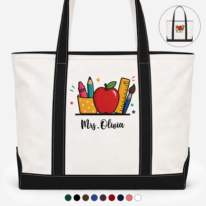 Teacher Name Canvas Tote Bag - Personalized Teacher Gifts, Back To School Teacher Bag