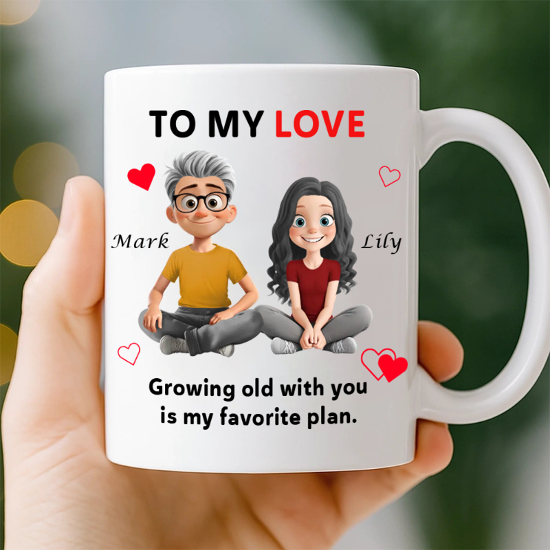Personalized To My Love Ceramic Mug, Anniversary Valentine Christmas Wedding Gifts For Husband And Wife, Him And Her - Growing Old With You Is My Plan