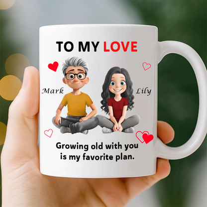 Personalized To My Love Ceramic Mug, Anniversary Valentine Christmas Wedding Gifts For Husband And Wife, Him And Her - Growing Old With You Is My Plan