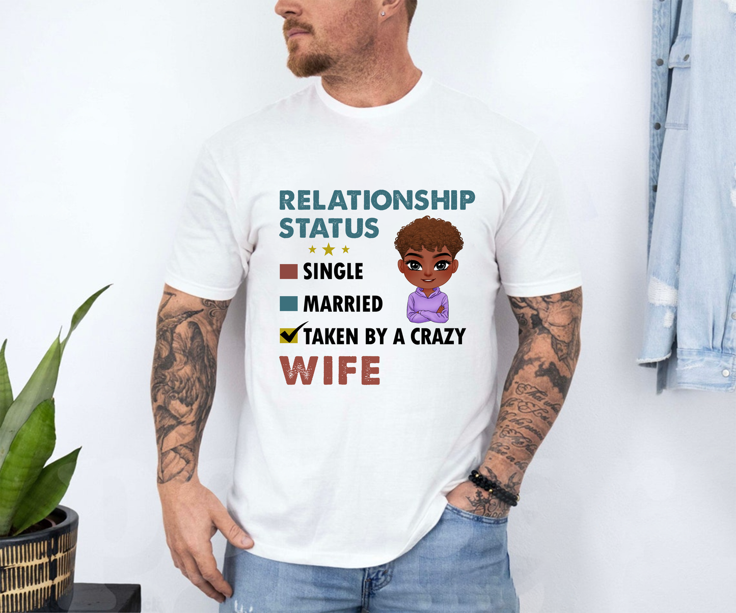 Personalized Relationship Status T-shirt, Sweatshirt, Hoodie Gifts For Him, Married To A Crazy Wife, Custom Shirts