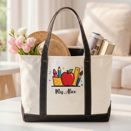 Teacher Name Canvas Tote Bag - Personalized Teacher Gifts, Back To School Teacher Bag