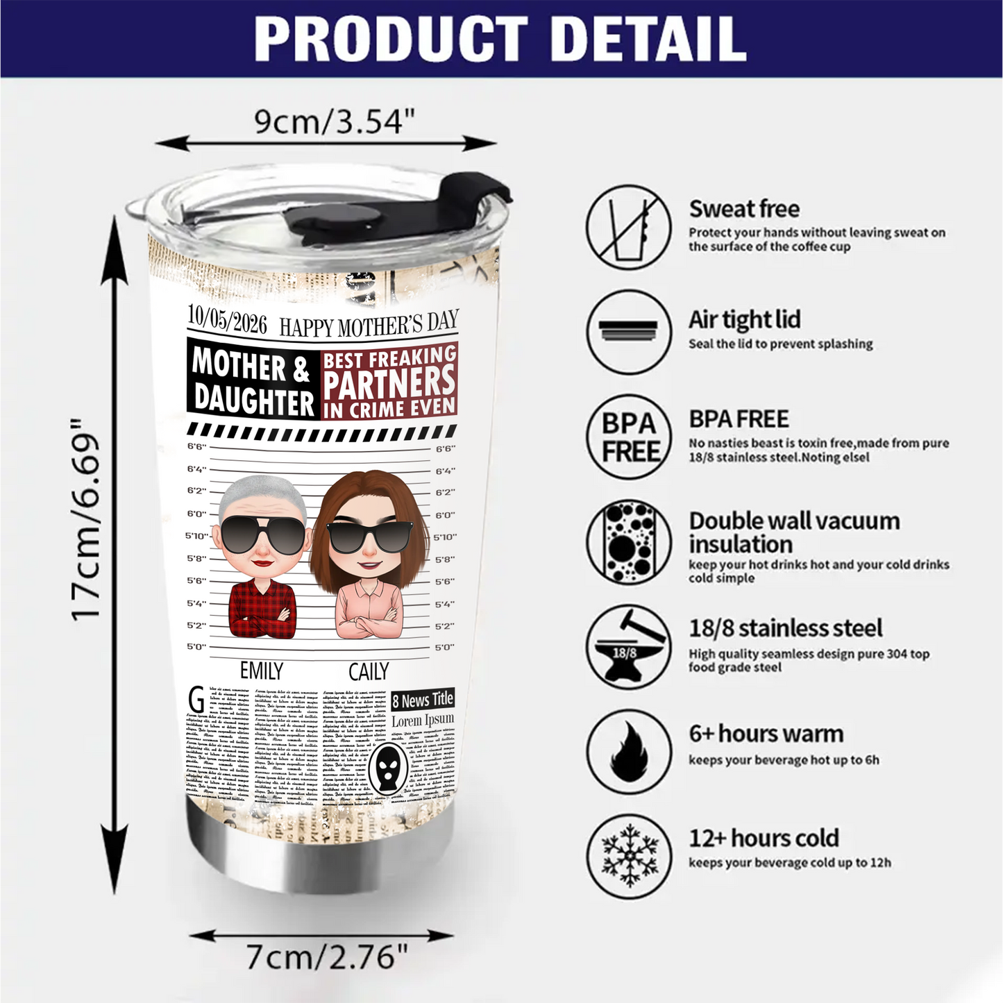 Best Freaking Partners In Crime Ever, Mother And Daughter Personalized 20oz Tumbler, Gift For Happy Mother's Day