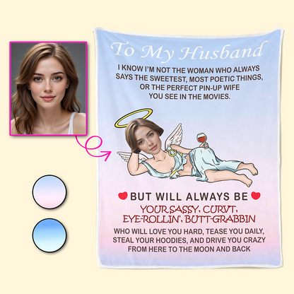 Personalized Cupid & Wine Cozy Blanket – Romantic Funny Gift for Your Husband/Wife
