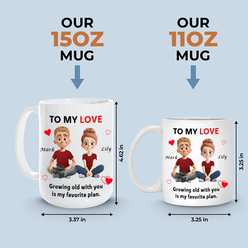 Personalized To My Love Ceramic Mug, Anniversary Valentine Christmas Wedding Gifts For Husband And Wife, Him And Her - Growing Old With You Is My Plan