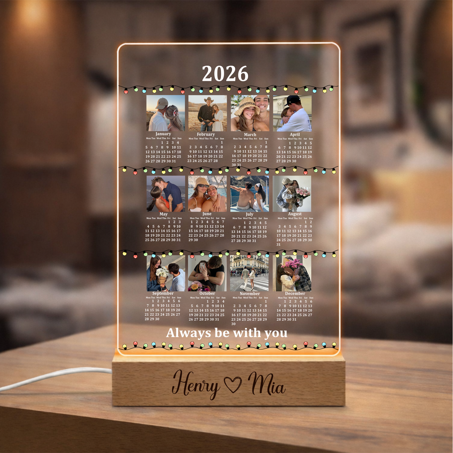 Custom Photo Calendar Night Light – Personalized LED Acrylic Lamp for Couple, Valentine Anniversary Gift for Boyfriend & Girlfriend
