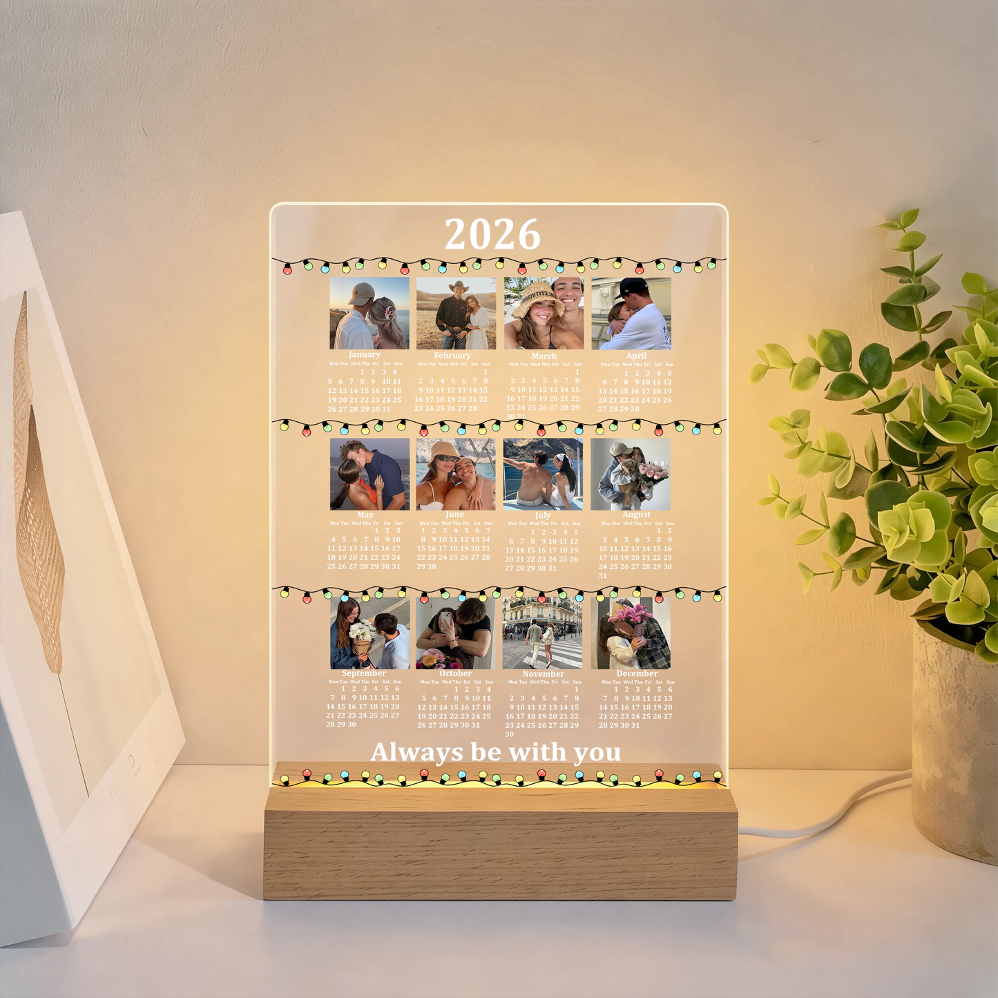 Custom Photo Calendar Night Light – Personalized LED Acrylic Lamp for Couple, Valentine Anniversary Gift for Boyfriend & Girlfriend
