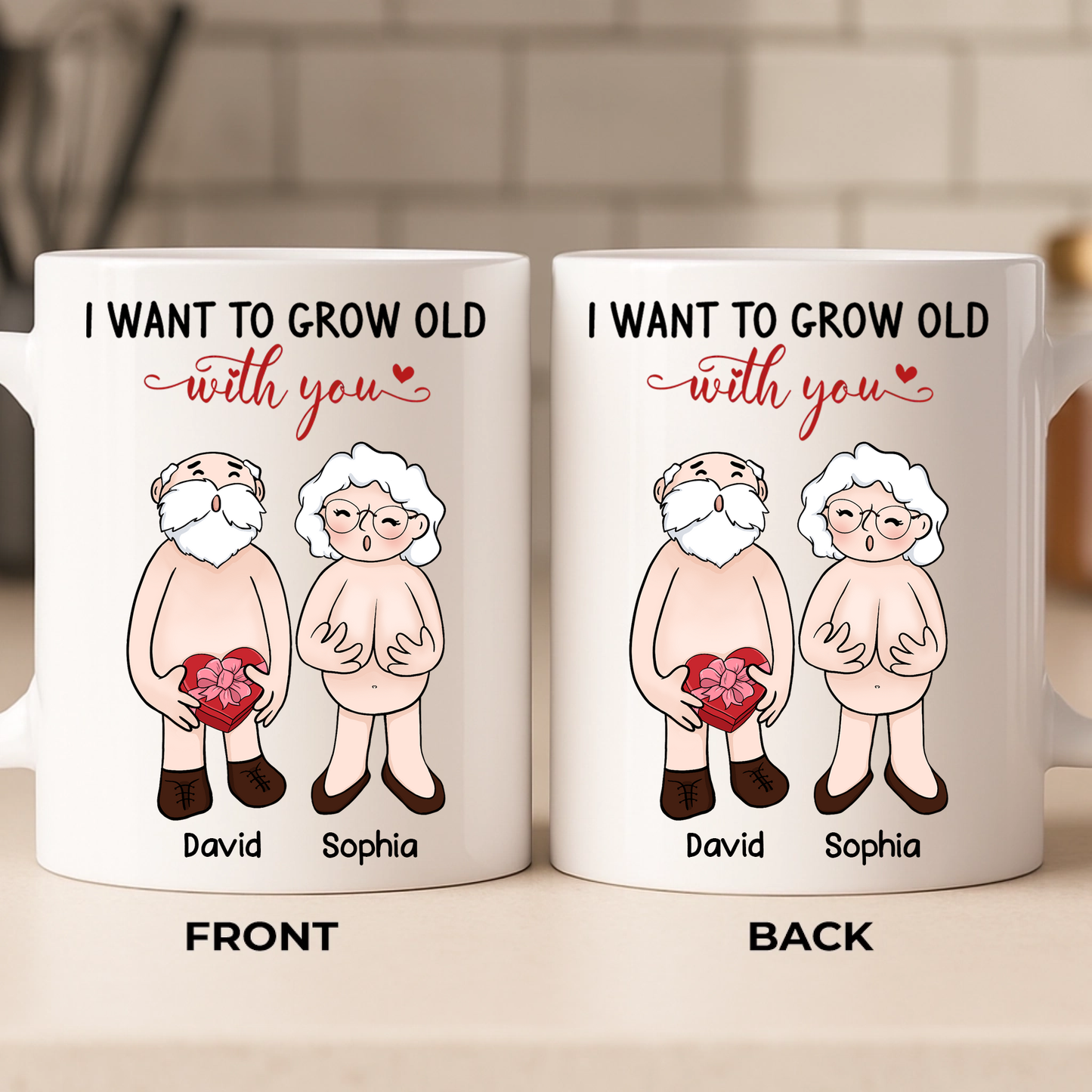 I Want To Grow Old With You, Personalized White Ceramic Mug, Anniversary Valentine Gift For Couple