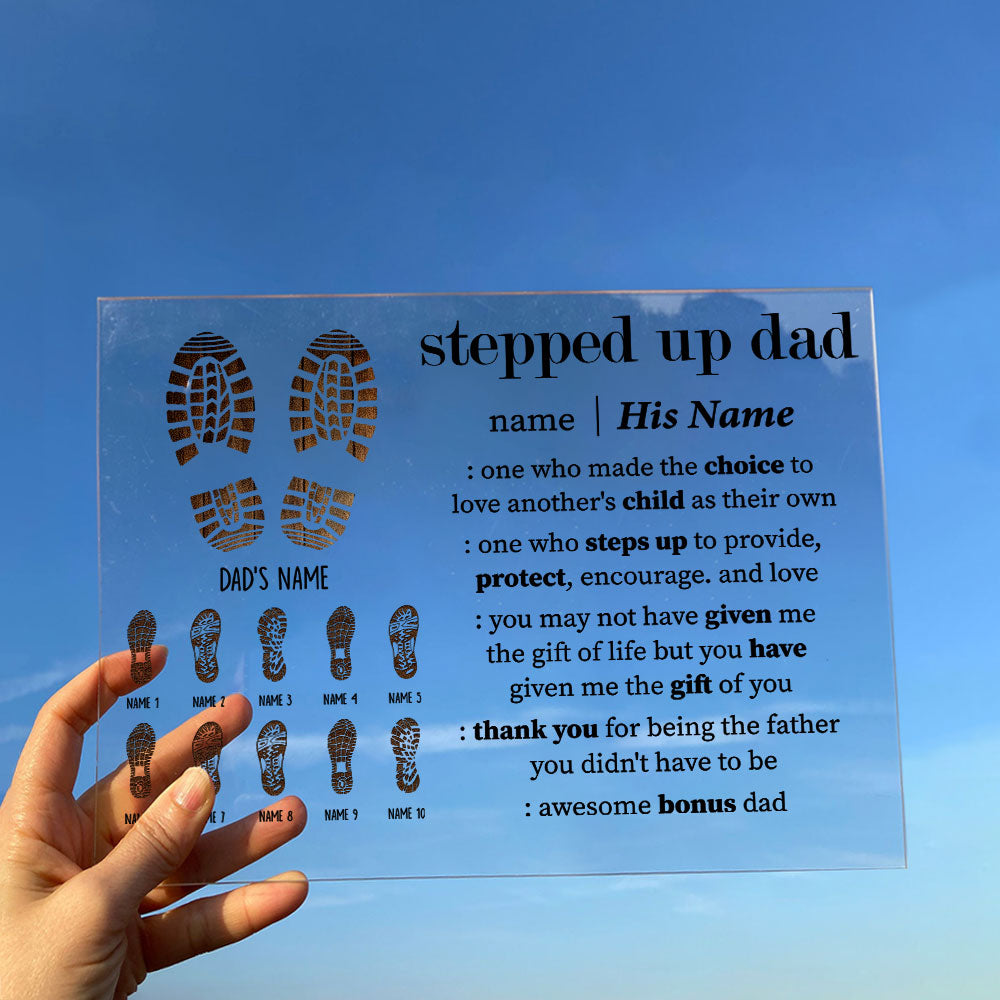 Father's Day Gifts, Thank You Stepped Up Dad - Personalized Acrylic Plaque, Gift for Bonus Dad