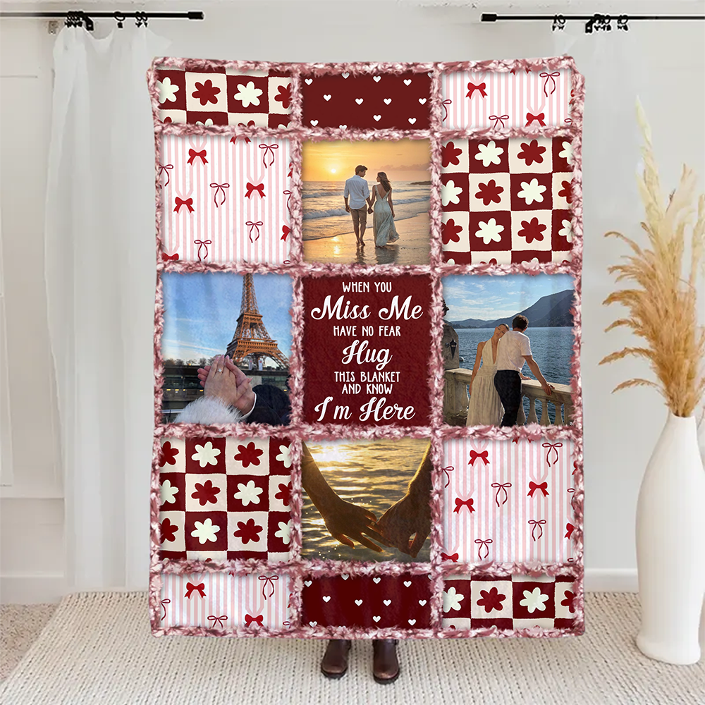 Custom When You Really Miss Me Hug This Blanket - Personalized Fleece Blanket, Sherpa Blanket, Valentine Anniversary Gift for Couple, Boyfriend, Girlfriend
