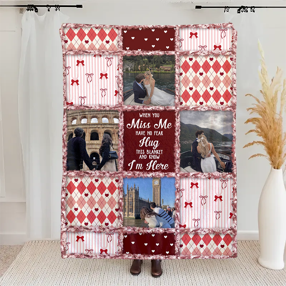 Custom When You Really Miss Me Hug This Blanket - Personalized Fleece Blanket, Sherpa Blanket, Valentine Anniversary Gift for Couple, Boyfriend, Girlfriend