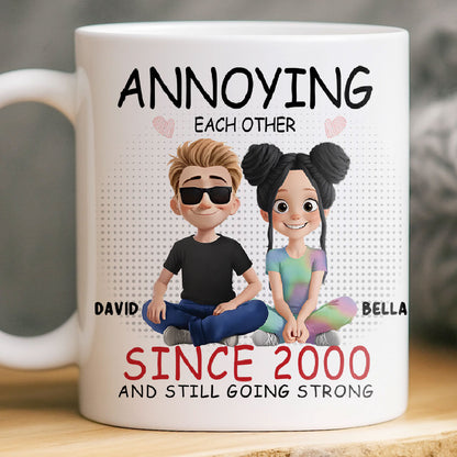 Personalized Ceramic Mug, Anniversary Valentine Christmas Wedding Gifts For Husband And Wife, Him And Her - Annoying Each Other And Still Going Strong