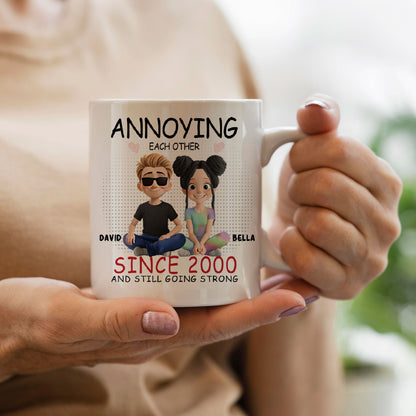 Personalized Ceramic Mug, Anniversary Valentine Christmas Wedding Gifts For Husband And Wife, Him And Her - Annoying Each Other And Still Going Strong