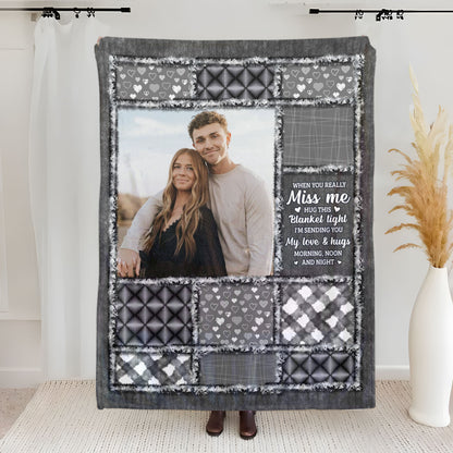 Custom When You Really Miss Me Hug This Blanket v2 - Personalized Fleece Blanket, Sherpa Blanket, Valentine Anniversary Gift for Couple
