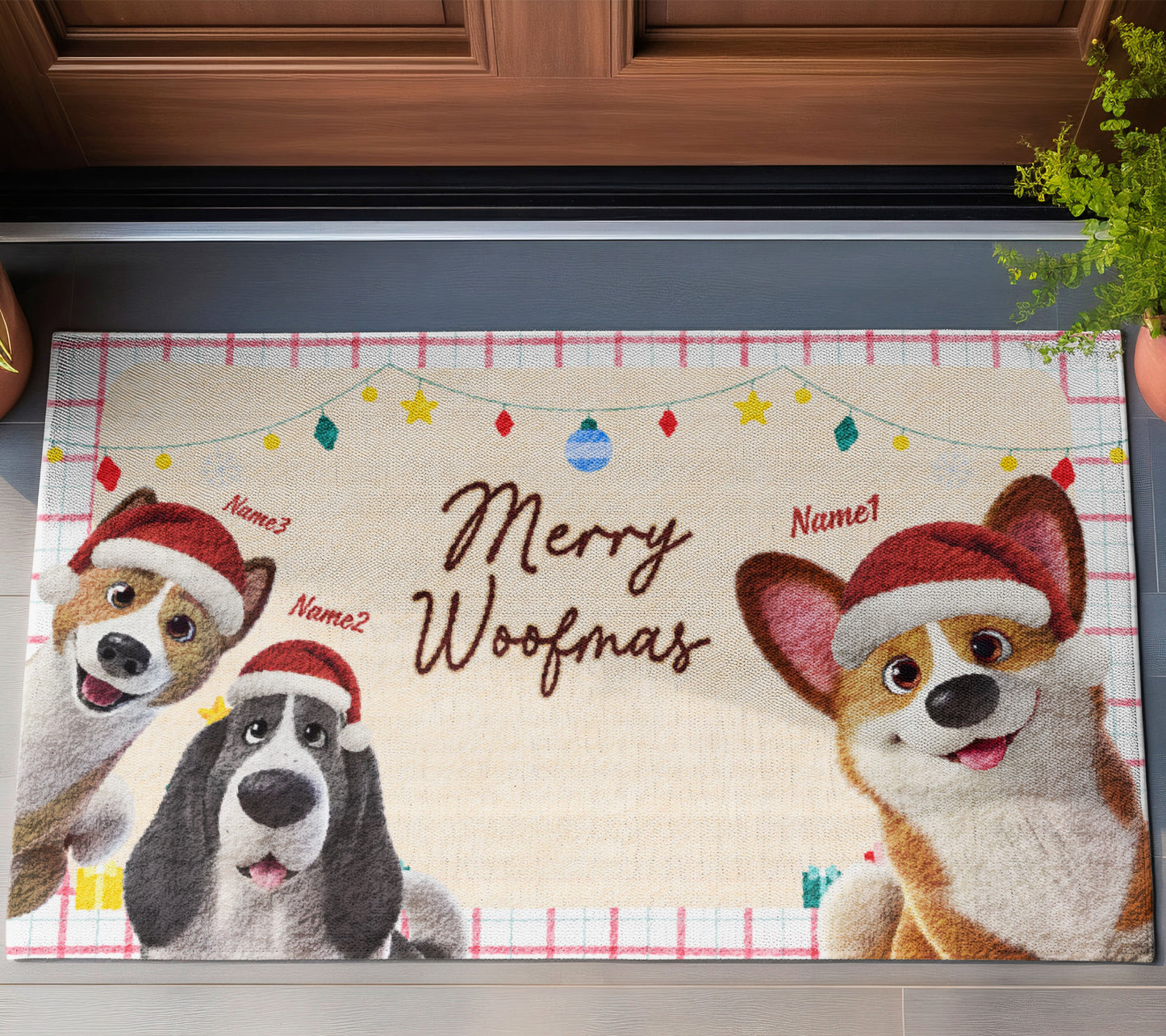 Merry Woofmas Christmas Doormat, Dog Personalized Home Decor Mat, Xmas Gift For Pet Owners, Pet Lovers Gift Idea