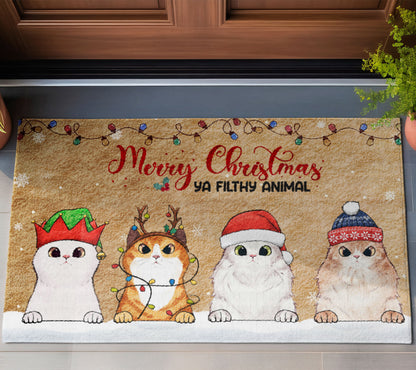 Merry Christmas Ya Filthy Animal Cat Lover Doormat, Cat Personalized Home Decor Mat, Xmas Gift For Cat Owners, Pet Lovers Gift Idea