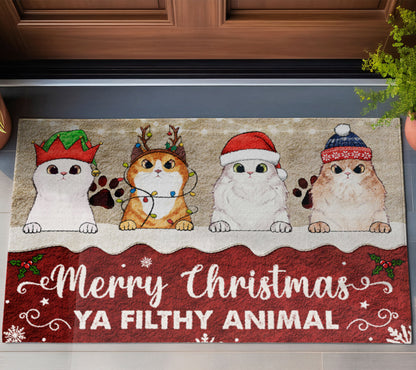 Merry Christmas Ya Filthy Animal Cat Lover v2 Doormat, Cat Personalized Home Decor Mat, Xmas Gift For Cat Owners, Pet Lovers Gift Idea