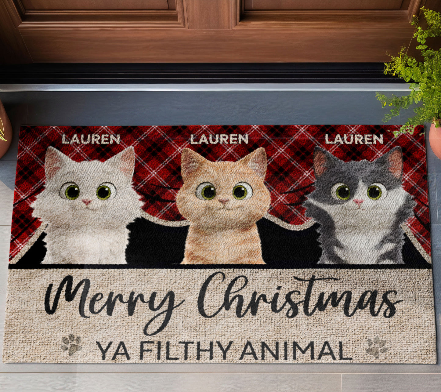 Merry Christmas Ya Filthy Animal Cat Lover v3 Doormat, Cat Personalized Home Decor Mat, Xmas Gift For Cat Owners, Pet Lovers Gift Idea