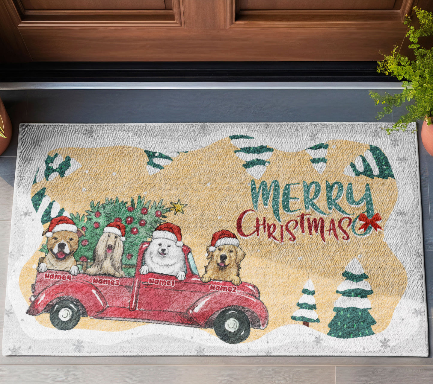 Merry Christmas Dog Parents Doormat, Dog Personalized Home Decor Mat, Xmas Gift For Pet Owners, Pet Lovers Gift Idea