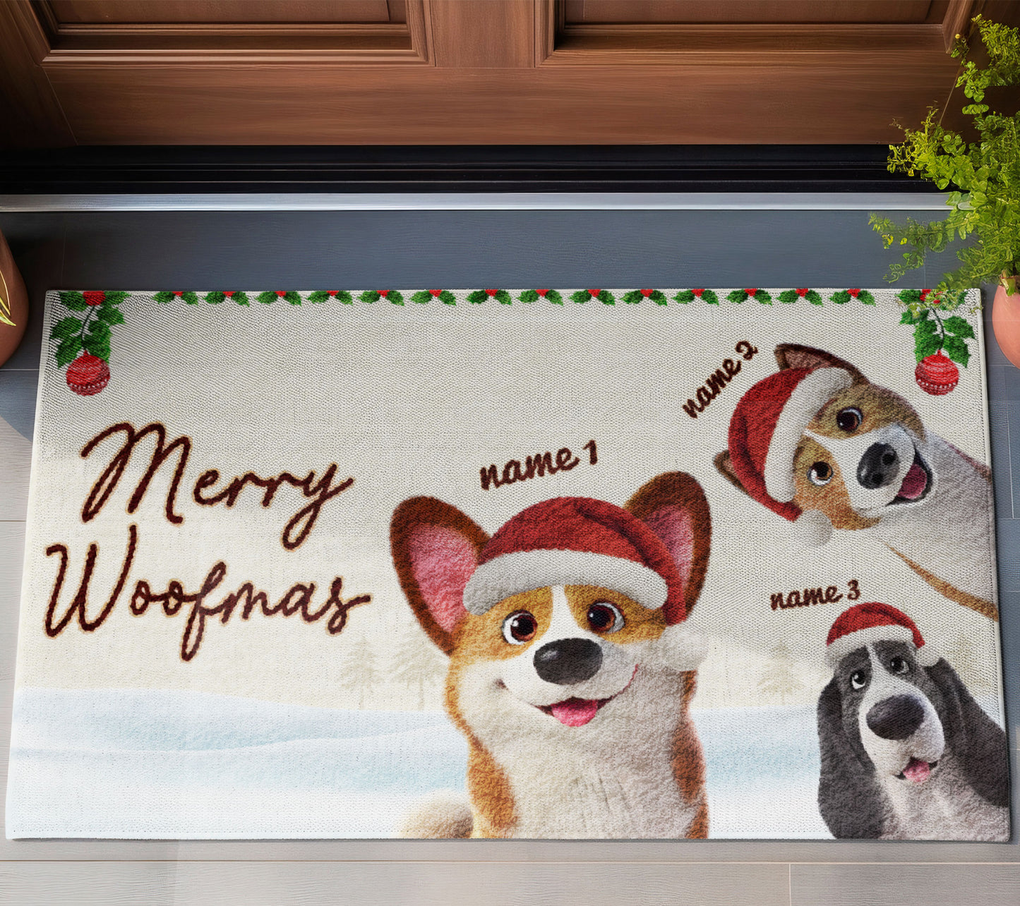 Merry Woofmas Dog Lover Doormat, Dog Personalized Home Decor Mat, Xmas Gift For Pet Owners, Pet Lovers Gift Idea