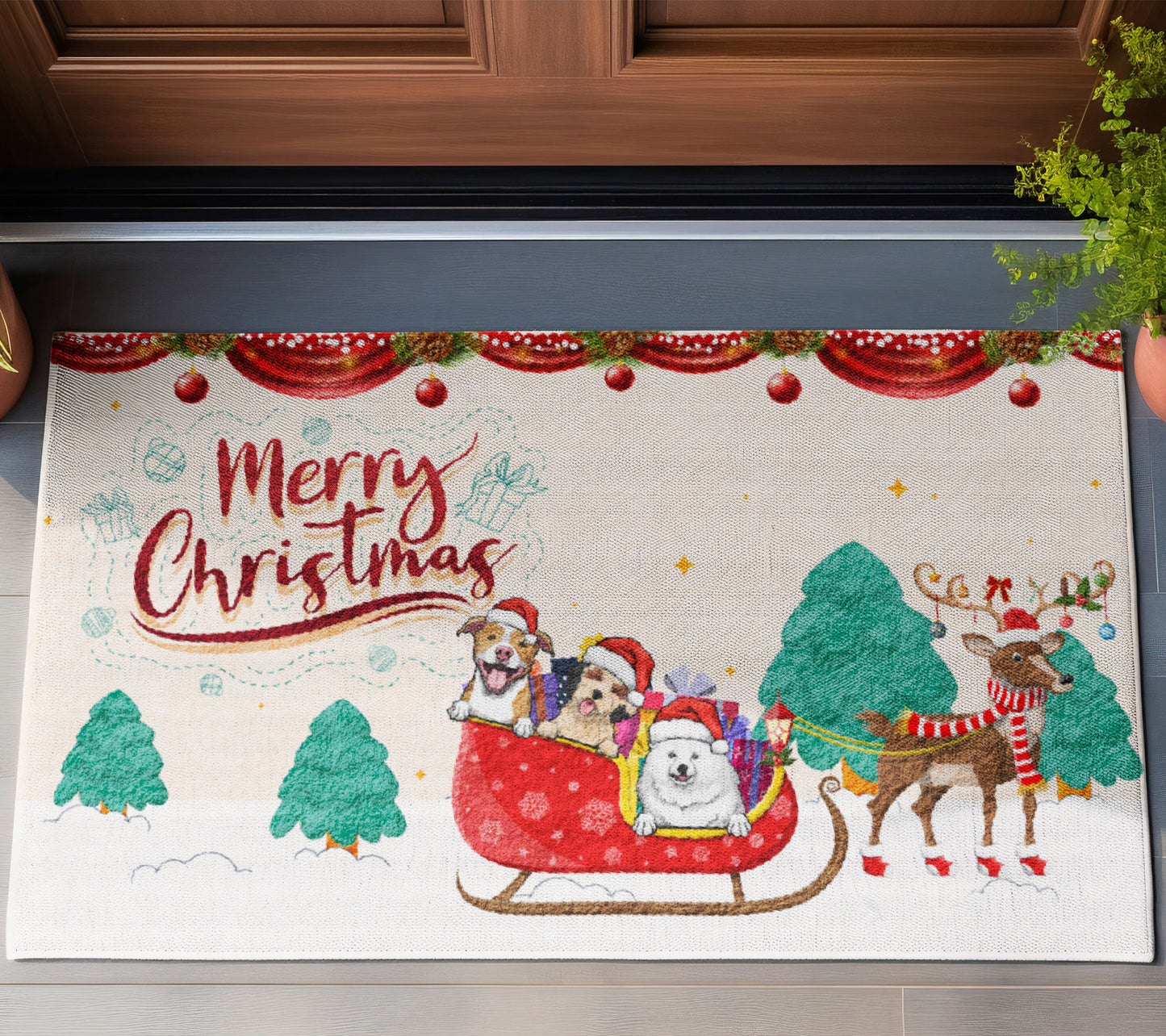 Dog Lover Merry Christmas Doormat, Dog Personalized Home Decor Mat, Xmas Gift For Pet Owners, Pet Lovers Gift Idea