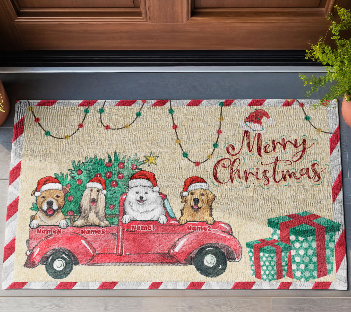 Merry Christmas Dog Mom Doormat, Dog Personalized Home Decor Mat, Xmas Gift For Pet Owners, Pet Lovers Gift Idea