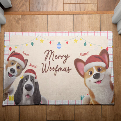 Merry Woofmas Christmas Doormat, Dog Personalized Home Decor Mat, Xmas Gift For Pet Owners, Pet Lovers Gift Idea