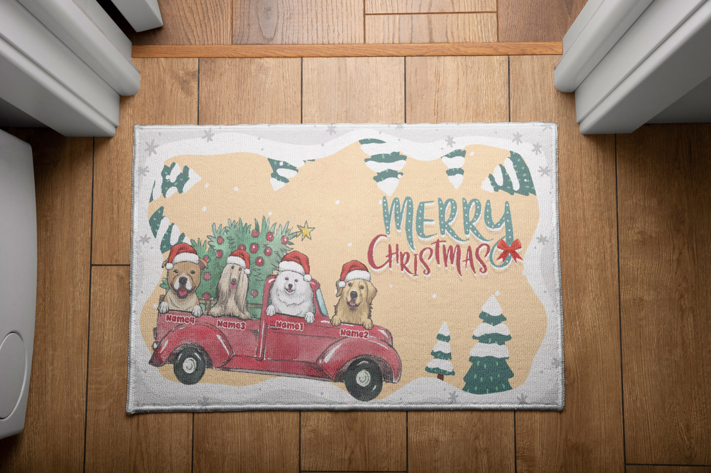 Merry Christmas Dog Parents Doormat, Dog Personalized Home Decor Mat, Xmas Gift For Pet Owners, Pet Lovers Gift Idea
