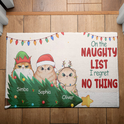 On The Naughty List I Regret Nothing Cat Lover v3 Doormat, Cat Personalized Home Decor Mat, Xmas Gift For Cat Owners, Pet Lovers Gift Idea