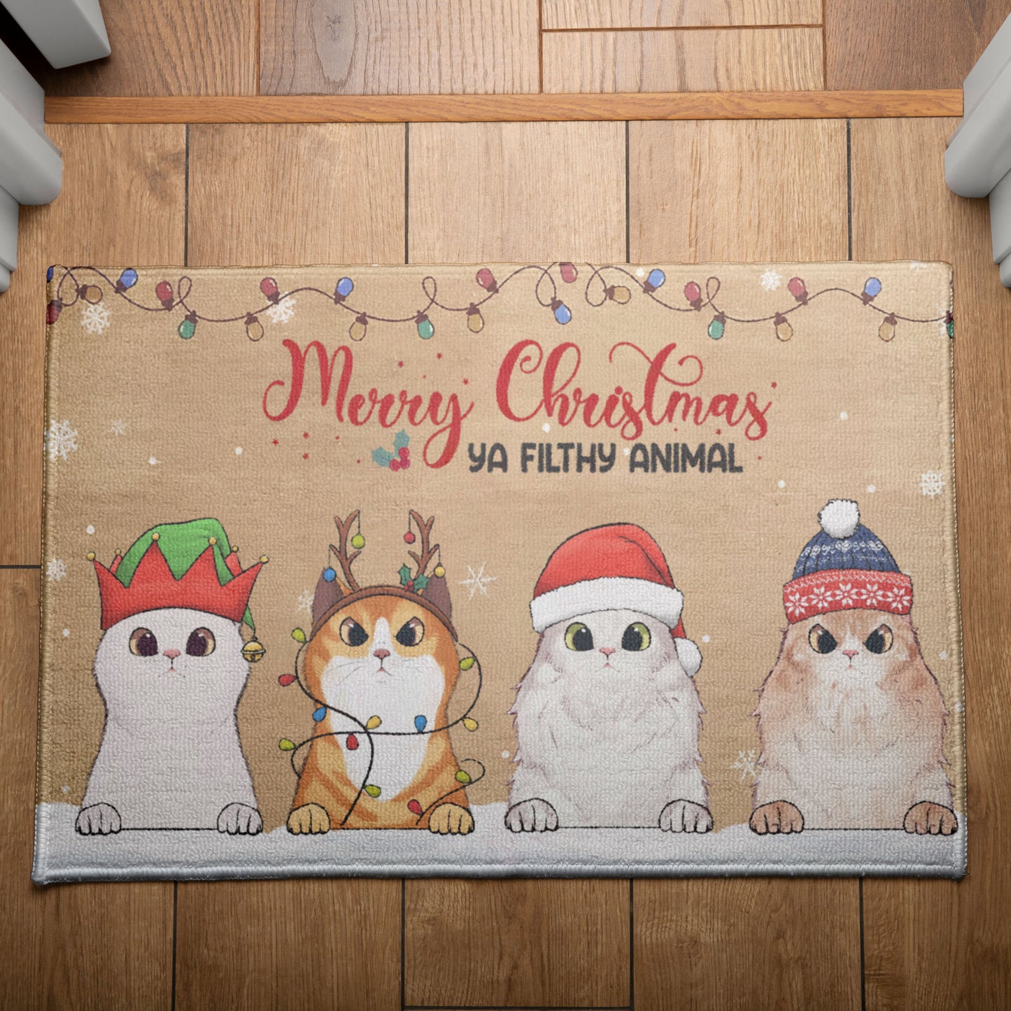 Merry Christmas Ya Filthy Animal Cat Lover Doormat, Cat Personalized Home Decor Mat, Xmas Gift For Cat Owners, Pet Lovers Gift Idea