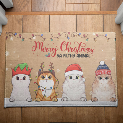 Merry Christmas Ya Filthy Animal Cat Lover Doormat, Cat Personalized Home Decor Mat, Xmas Gift For Cat Owners, Pet Lovers Gift Idea